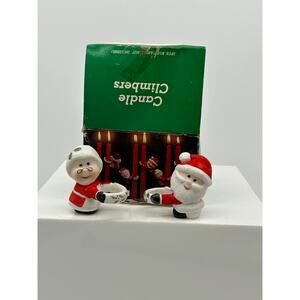 Vintage Enesco Santa and Mrs Claus Christmas Holiday Candle Climbers